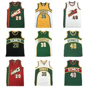 Jerseys de basquete Jersey Supersonic 35# Durant Bordoured Uniform 20# 40# Men's Sports Colets