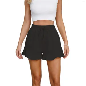 Shorts femininos Primavera/verão Ruffle Edge da cintura elástica Casual confortável para mulheres