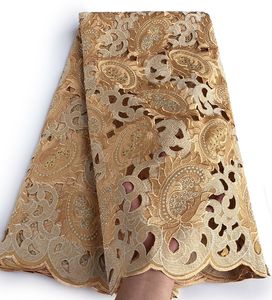 5 jardów Białe złote ręce afrykańska koronkowa tkanina Piękna Nigeria odzież szycia koronkowa tkanina z dużą ilością kamieni