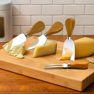 4Pcs/Set Wood Handle Sets Oak Bamboo Cheese Cutter Knife Slicer Kit Kitchen Cheedse Cutter Useful Cooking Tools