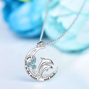 New Moon Dolphin Letter Pendant Necklace, Versatile Blue Necklace for Women