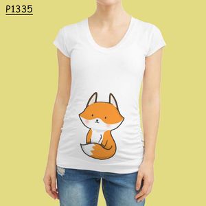 野生動物かわいい妊娠服白いプリントTシャツマタニティ服の女性妊娠半袖Tシャツの夏