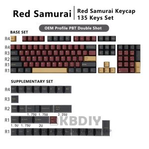 Tangentbord KBDIY GMK Red Samurai Clone KeyCap OEM Profile PBT KeyCaps Black Red 135 Tangent Caps Set för mekanisk tangentbord MX Switch Custom