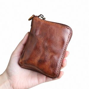 retro Genuine Leather Wallet Women Men Handmade Short Small Bifold Zipper Men's Purse Credit Card Holder With Coin Pocket 89tG#