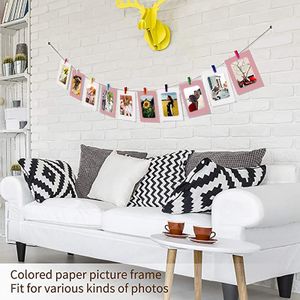 Photo Frame Set Diy Color Paper Multiple Picture Frame Mini Wooden Clips String Hanging Cardboard For Home Wall Decor Christmasr