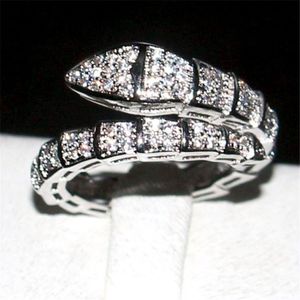 Brand Snake Ring Fashion Fashion 10kt White Gold Preefled Paving Configurando Diamante Full CZ Rings Wedding Bride Jewelry Band para mulheres tamanho 5-10340D