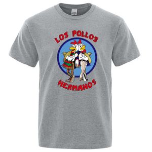 Los Pollos Hermanos面白い印刷物Tシャツの男性ファッションカジュアル半袖夏コットン通気性Tシャツチキンブラザーズティー240410