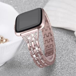 Bandas de bling slim para fitbit versa/versa 2/versa lite smartwatch cressão pulseira de joalheria de joalheria mulher rosa rosa rosa