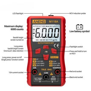 ANENG M118A Digital Mini Multimeter Tester with NCV Data Hold 6000counts Auto Mmultimetro True Rms Tranistor Meter