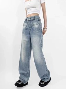 Kadınlar Kot Mizal Sonbahar Moda Trendi Günlük Yüksek Bel Geniş Bacak Gevşek Denim Pantolon