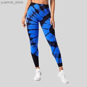 Yoga -Outfits Krawatte gefärbte Yogahose Frauen nahtlose Stretch -Leggings Hüftlebetraining Fitness Jogging Running Leggings Fitnessstudio Strumpfhosen Sportswear Y240410