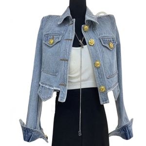 Design de mulheres Turn Down Denim Jeans Jeans Singlle Basted Jacket Short Smlxlxxl