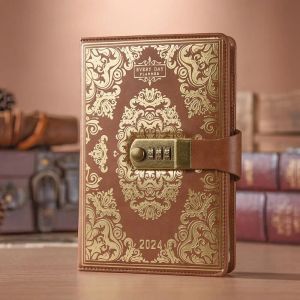 Planejadores Planking Licking 2024 Lock Lock Journal governou Paper Lined Paper Agenda Notebook Geral Memory Book PU Leather