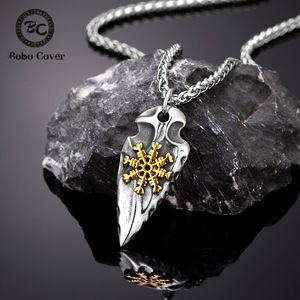 Viking Rune Shield Necklace Men Gold Colore Gold Antique acciaio Nirre Spear Trident Amulet Autodifesa Ciondo