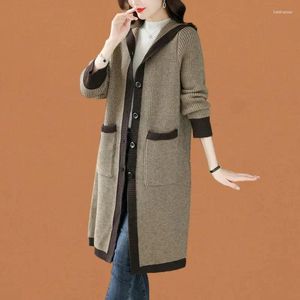 Kobiety damskie długi płaszcz z kapturem jesień/zima 2024 luźne długie rękawowe w zachodnim stylu matka żeńska dzianina kruchej