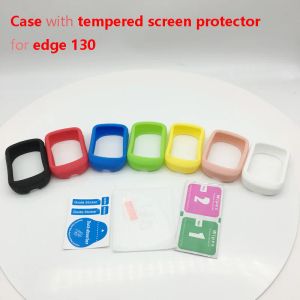 Utomhuscykelkant 130 Computer Silicone Rubber Protect Case With Tempered Screen Film Protector Billiga för Garmin Edge 130