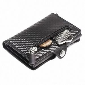 card Holder Anti-theft Carb Fiber Wallet Men Credit Card Holder Zipper Coins Pocket Wallet RFID Card Case & Mey Clips S1CV#