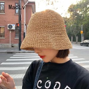 Plaj Koreli Straw Hat Yaz Kadın Visor Kova Şapkası Balıkçı Şapkası El Dokuma Panama Kız Balıkçılık Chapeau Tapau Güneş Şapkaları Kadınlar İçin 240410