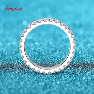 Anéis de banda Smyoue 0,9ct 2mm anel de mosilicone adequado para mulheres entretenimento completo correspondente a anel de diamante de casamento 100% 925 Sterling Silver empilhável anel J240410