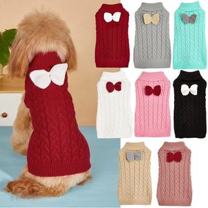 Dog Apparel European American Pet Products Solid Color Twist Sweater Bow High Neck Elastic Various Comfortable Christmas Sweaters