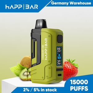 Оригинальный Vape Happ Bar 15000 Puffs Одноразовый электронная сигарета регулируемая выходная мощность экранина экрана.