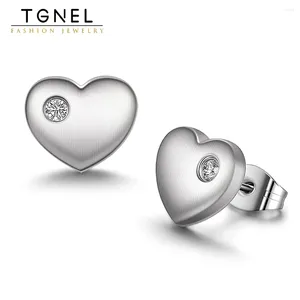 Stud Earrings Pure Titanium For Women 9mm Minimalist Heart Brushed Cubic Zirconia Hypoallergenic Skin Touch Jewelry