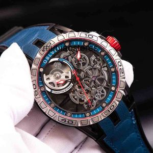 Designer Sport Oblvlo Watch for Men Blue Skeleton Dial Steel Automatic Self-Wind Watches Rubber Strap LM