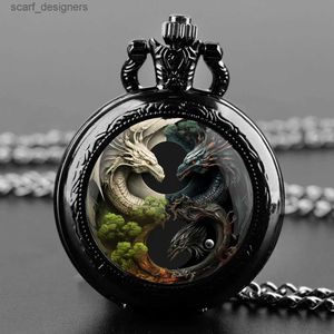 Pocket Watches Mysteriöses Dragon Design Vintage Quarz Pocket Glass Dome Männer Frauen Anhänger Halskette Kette Uhr Schmuck Geschenke Y240410