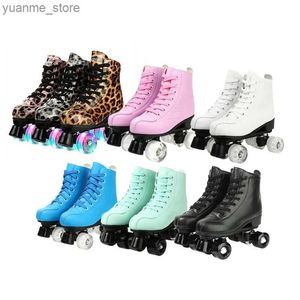 Roller de patins em linha Roller Skate Shoes Quad 4 Wheels Flash Patins embutidos Sapatos de rolos de linha dupla adulta