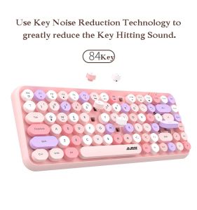 Keyboards AJAZZ 308I Pink Keyboard for Tablets iPad Mobile Phones Mini 84Key Retro Round Keycaps Bluetoothcompatible Keyboard