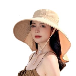 Kvinnor Summer Ponytail Sun Hatts With Neck Flap Outdoor UV Protection Bucket Hat Kvinna Wide Brim Fisherman Cap Shawl Beach 240410