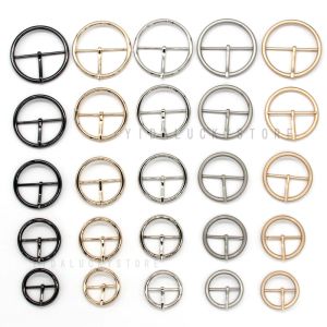 HENGC Black Gold Round Metal Buckles For Belts Shoes Bags Garment Adjust Roller Pin Buckle Snap Rectangle Ring Leather Crafts