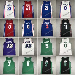 Joel Embiid Allen Iverson Tyrese Maxey Kyrie Irving John Stockton Karl Malone Jayson Tatum Jaylen Brown Kevin Garnett Jerseys de basquete Size S-2xl