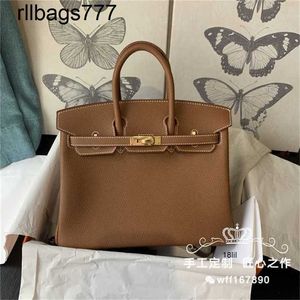 Läder BK Designer Bags Director Pure Handmade Platinum Women's Bag 30 Togo Calf Gold Brown Gold Silver Buckle Versatile Color Spot