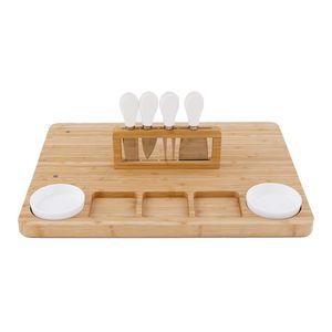 Bamboo Wooden Cheese Board with Cutlery Set Cheese Tray Cheese Cutting Board 13 Piece Set Dinner Plate Fruit Plate Snack Plate