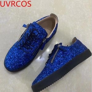 Casual Shoes Handcrafted Luxury Blue Yellow Glitter Loafers Men Lace-Up Zip Dress Fashion Men's Banquet And Wedding