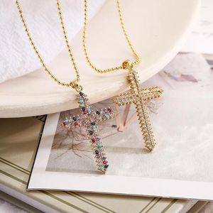 Pendant Necklaces BUY Trendy Gold Color Cross Necklace For Women Men High Quality CZ Zircon Christian Jewelry Gift