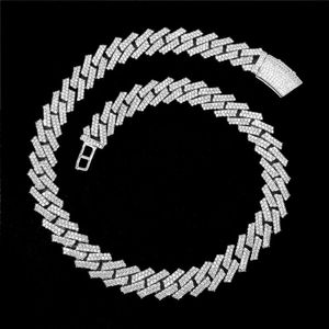 Sterling Silver 925 White Gold Miami Cuban Link Iced Out Lab Diamond VVS1 Moissanite Chain