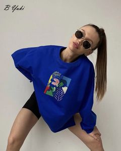 Blessyuki Moda Estetik Sanat Baskı Kadınlar İçin İnce Hoodies Sonbahar Büyük Boy Vintage Sweatshirt Pamuk Kız Pullover 240326