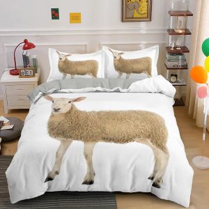 Cappa de edredom de ovelha rei queen size adorável animais de cama de cama de cama para crianças adultos adultos cabra branca 2/3pcs colcha capa pela fronha