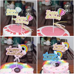 Gökkuşağı tek boynuzlu at mutlu doğum günü pastası topper cupcake topper düğün çocuklar bebek duş partisi pişirme tatlı kek üst bayrak dekorasyon