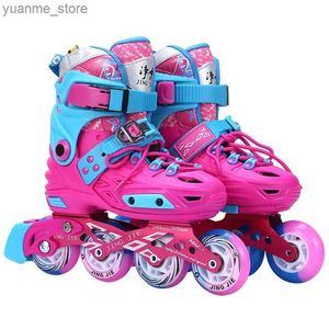 Inline Roller Skates New Children Adult Adjustable Roller Skates Shoes Patins Protective set Flash Single-row Four-wheel Inline Skating Beginners Y240410