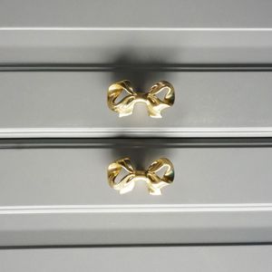 Golden Brass Bowknot Handles Modern Bedroom Cabinet Wardrobe Door Dresser Knobs Kitchen Drawer Pullers Furniture Decor Hardware