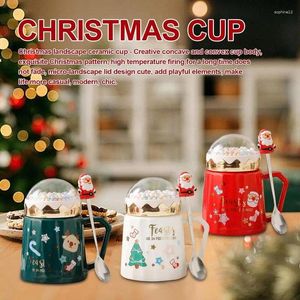 Mugs Christmas Cute Santa Claus Figurines Ceramic Cup Creative Snowball Landscape Lid Xmas Gift Milk Coffee For Office Home