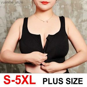 Yoga kläder S-5XL Hot Sports Top Yoga BH Women Suffsectary Gym Shirt Sports Bh Front Zipper Big Lady Push Up Brassiere Sportswear Plus Size Y240410