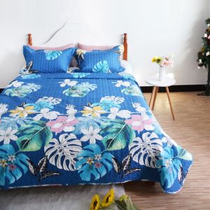 Blomma tryckt quiltad sängflykt Plaid Patchwork Coverlet American Style Summer Quilt för vuxna filt Bed Cover Kuddepaser