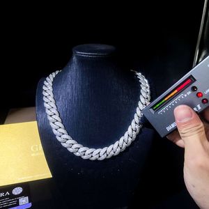 Fint smycken halsband S925 Sterling Silver Hip Hop Iced Out 2 Row VVS1 Moissanite Diamond Cuban Link Chain
