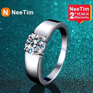 Band Rings NeeTim 2 D Color Moisturite Wedding Band Mens Ring 925 Sterling Silver Engagement Ring with GRA Certificate Gift J240410