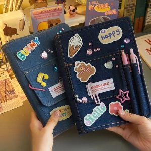 Notebooki kreatywne dżinsowe notebooki Binder Journal Hand Ledger Diary Dift Box Girl Notebook Storge Storage Korean School Materiend