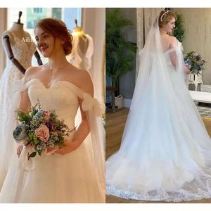 Abiti più recenti di spalla una linea perline paillettes Tulle Sweep Train abito da sposa su misura Vestido de nolia 403 2024